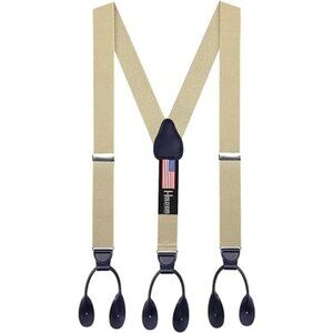 Hold’Em 1 3/8” Twill Elastic Suspenders for Men Leather Trimmed Button - Tan